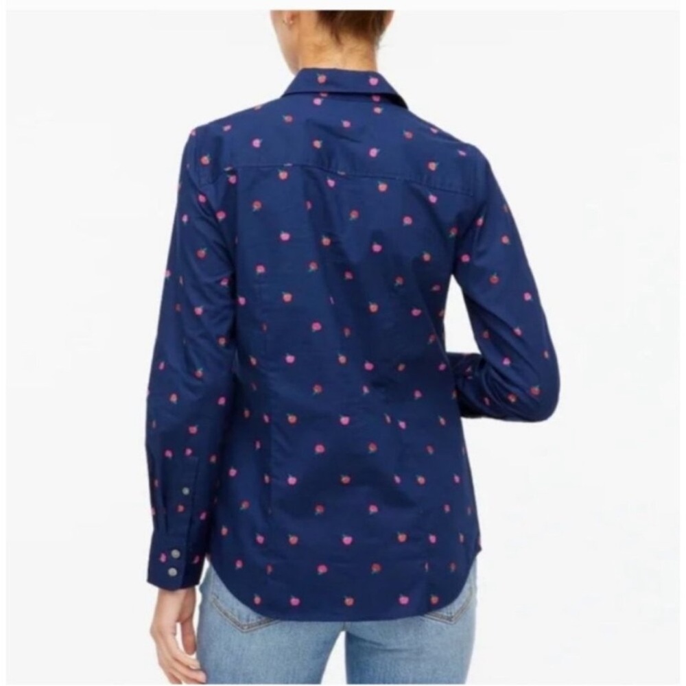 J. Crew Navy Poplin Shirt with Apple Print L - Picture 2 of 8